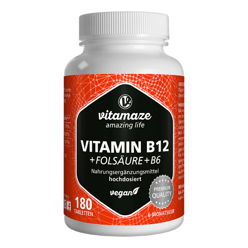 VITAMIN B12 1000 μg hochdos.+B9+B6 vegan Tabletten